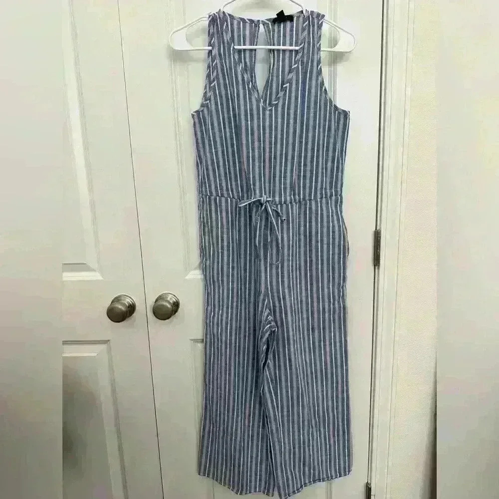 Drew Anthropologie Striped Jogger Sleeveless Jumpsuit Size S Blue/White